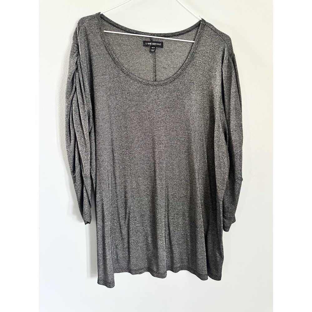Lane Bryant Tunic Top Ruched‎ Sleeve metallic Plus Size Top Gray 18/20